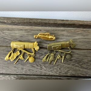 Charming Gold and Bronze Golf Bag Brooch Set